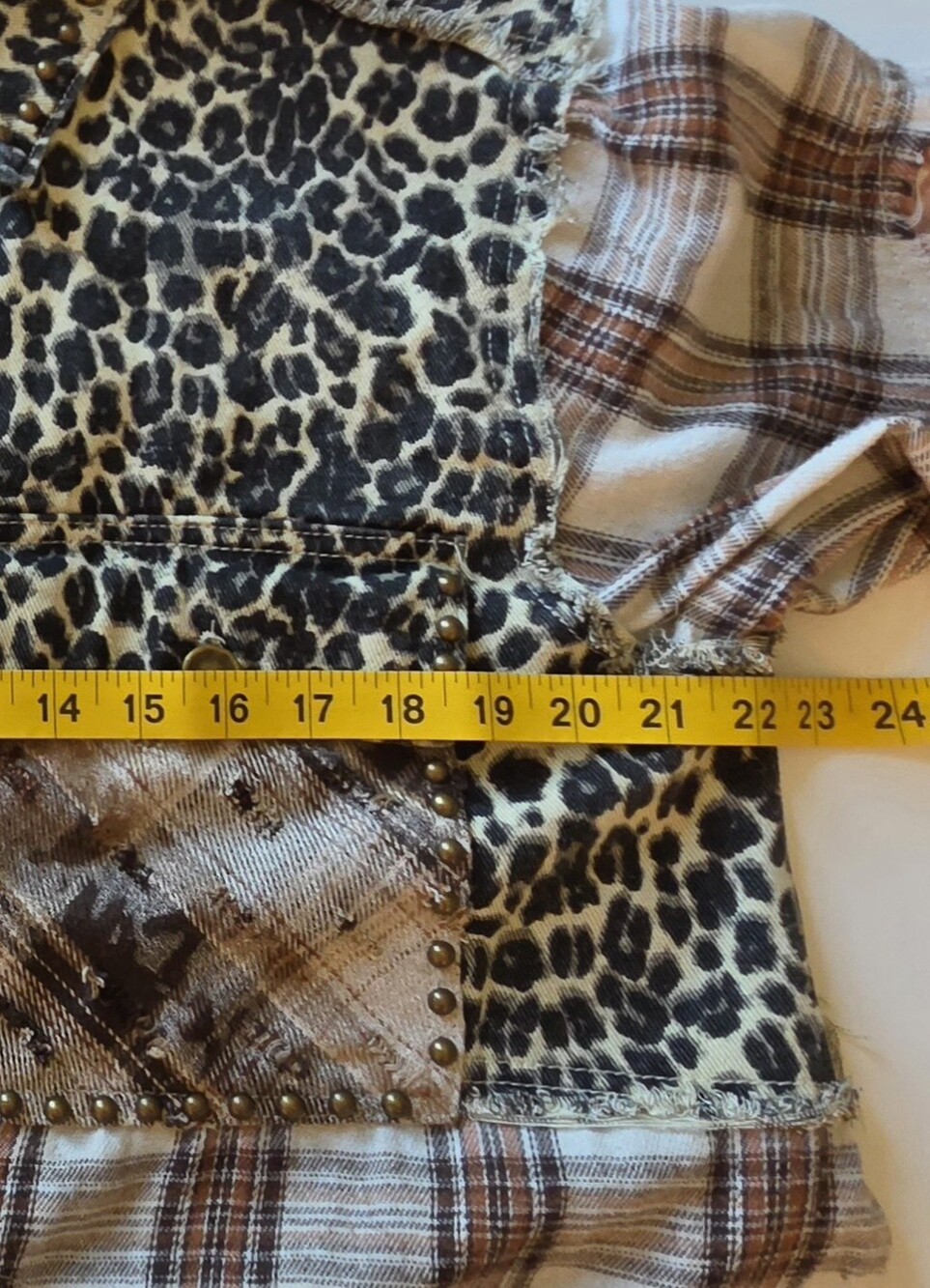 POL Mixed Media Plaid Leopard Duster Shacket Paisley Plant Patchwork Boho Jacket - Picture 5 of 12